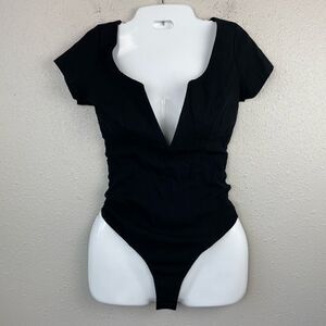 NWT Free People Intimately V-Neck Black Body Suit Size S